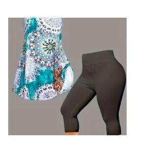 SOLD-Two Piece Colorful Sleeveless Set with Grey Capris Never Worn Size 4X